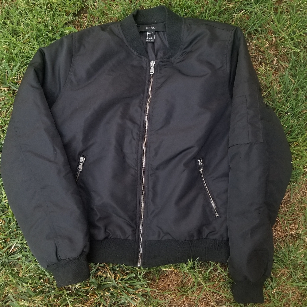 Black Puffed Bomber Jacket